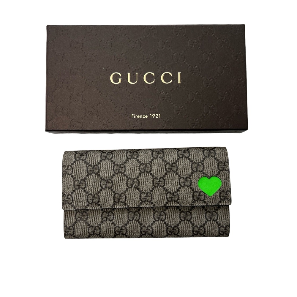 Gucci Authentic GG Canvas Green Heart Patch Long Wallet Monogram Limited Edition - Picture 2 of 12